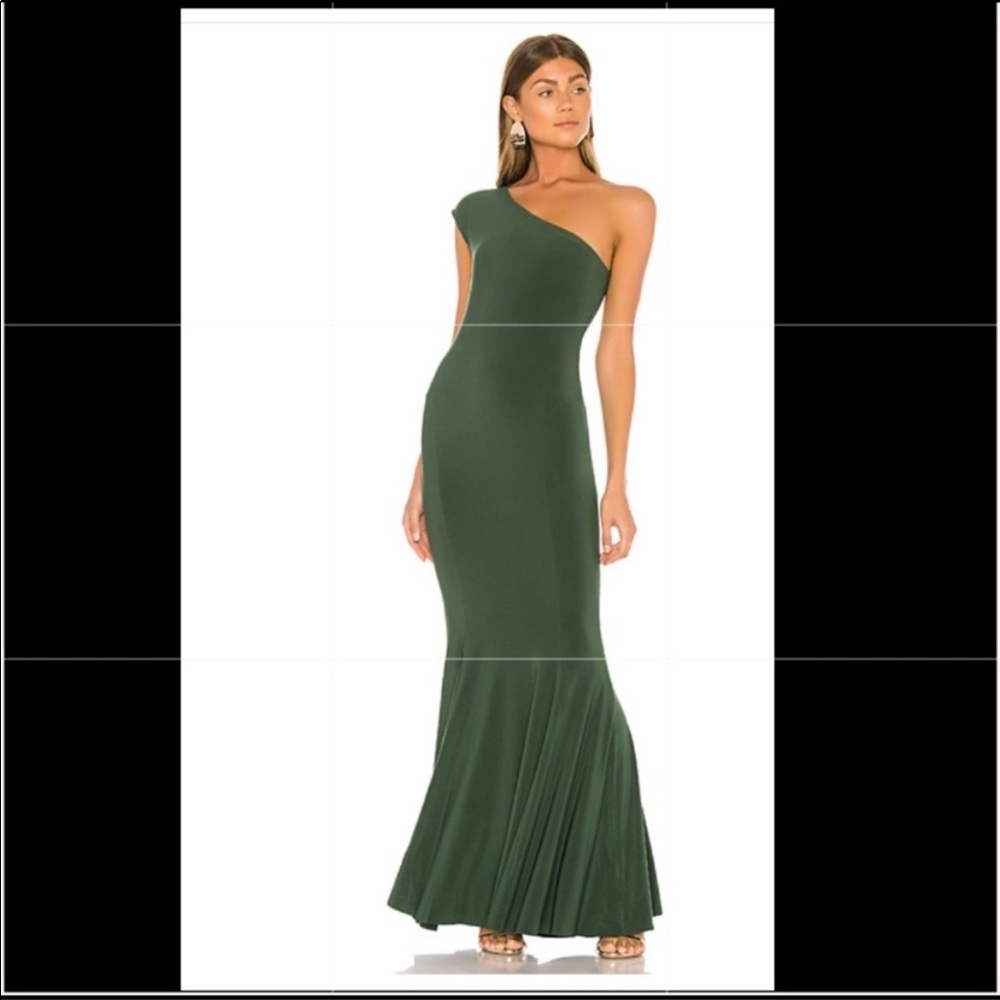 Norma Kamali One Shoulder fish tale Gown Forest Green